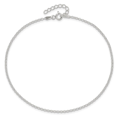 Sterling Silver Rolo 9in Plus 1in ext. Chain Anklet, 10 x 1.5mm