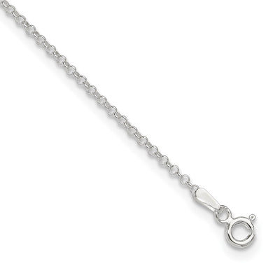 Sterling Silver Rolo 9in Plus 1in ext. Chain Anklet, 10 x 1.5mm