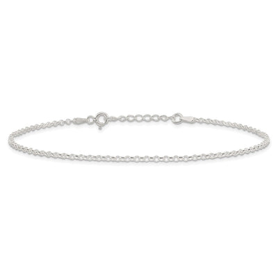Sterling Silver Rolo 9in Plus 1in ext. Chain Anklet, 10 x 2mm