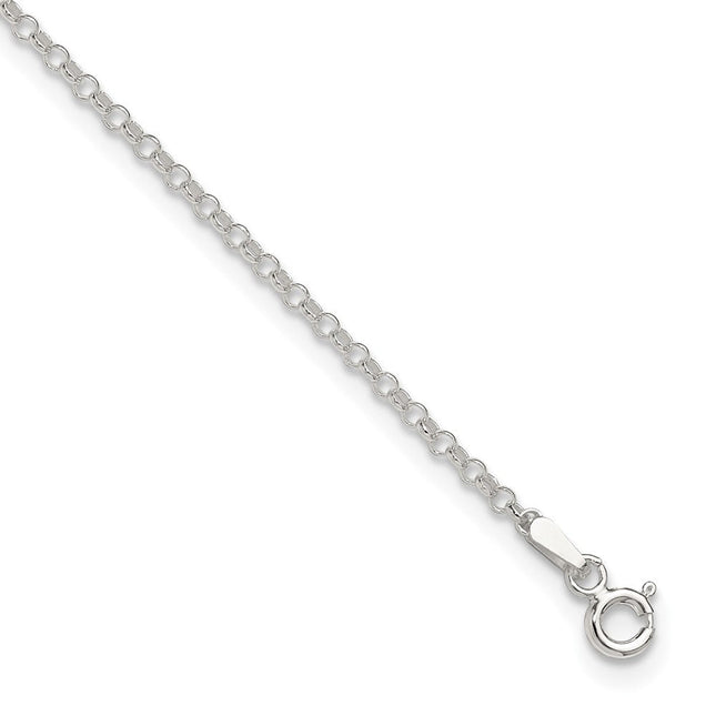 Sterling Silver Rolo 9in Plus 1in ext. Chain Anklet, 10 x 2mm