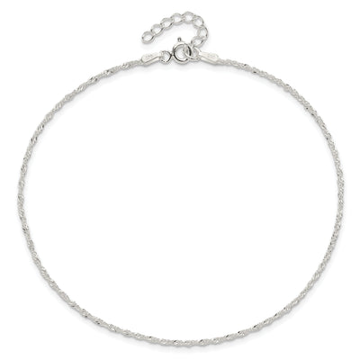 Sterling Silver Singapore 10in Plus 1in ext. Chain Anklet