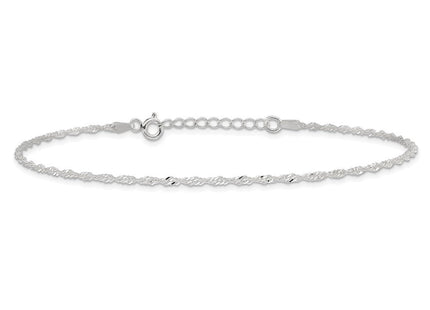 Sterling Silver Singapore 10in Plus 1in ext. Anklet (Style QG2133-9)