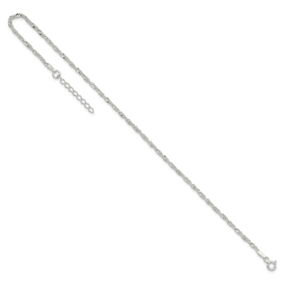 Sterling Silver Singapore 9in Plus 1in ext. Chain Anklet
