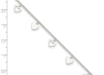 Sterling Silver Polished Hearts 10in Plus 1in ext. Anklet