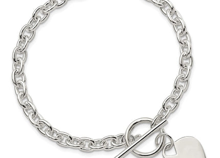 Sterling Silver Engraveable Heart Toggle Bracelet (Style QG2170-8)
