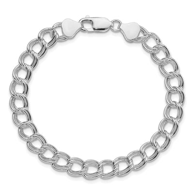 Sterling Silver RH-plated Semi-Solid Double Link Charm Bracelet