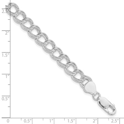 Sterling Silver RH-plated Semi-Solid Double Link Charm Bracelet