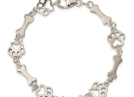 Sterling Silver Dog Bones and Paws Bracelet (Style QG2416-7.5)