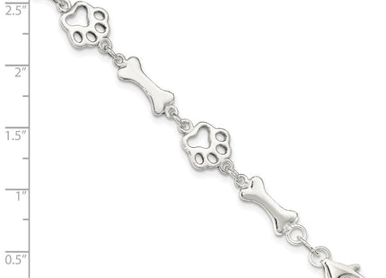 Sterling Silver Dog Bones and Paws Bracelet (Style QG2416-7.5)