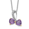 Brilliant Gemstones Sterling Silver with 14K Accent Rhodium-plated Amethyst and Diamond Heart Necklace with Extender