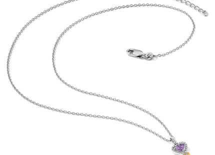 Brilliant Gemstones Sterling Silver with 14K Accent Rhodium-plated Amethyst and Diamond Key Necklace with Extender