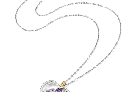 Brilliant Gemstones Sterling Silver with 14K Accent Rhodium-plated Amethyst and White Topaz and Diamond Necklace with Ex