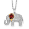Brilliant Gemstones Sterling Silver with 14K Accent Rhodium-plated Garnet and Diamond Elephant Necklace with Extender