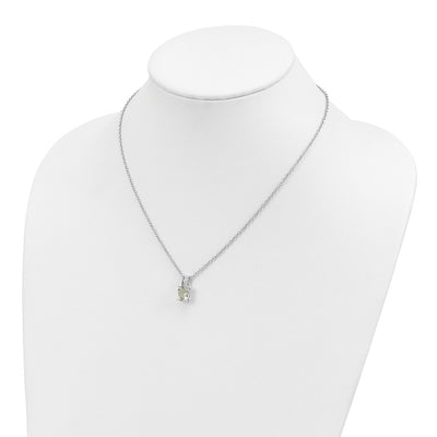 Brilliant Gemstones Sterling Silver with 14K Accent Rhodium-plated Green Quartz and Diamond Necklace with Extender, 20 x 7mm
