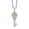 Brilliant Gemstones Sterling Silver with 14K Accent Rhodium-plated Peridot and Diamond Key Necklace with Extender