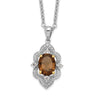 Brilliant Gemstones Sterling Silver with 14K Accent Rhodium-plated Smoky Quartz and White Topaz and Diamond Necklace with Extender