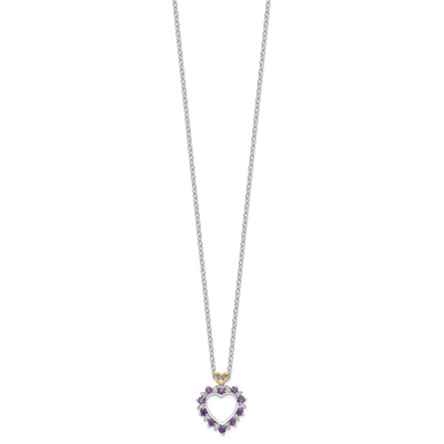 Brilliant Gemstones Sterling Silver with 14K Accent Rhodium-plated Amethyst and Diamond Necklace with Extender, 20 x 14mm