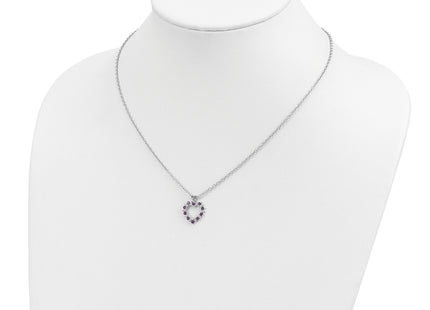 Brilliant Gemstones Sterling Silver with 14K Accent Rhodium-plated Amethyst and Diamond Necklace with Extender, 20 x 14m