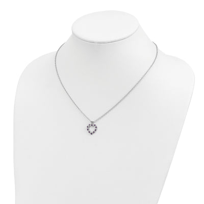 Brilliant Gemstones Sterling Silver with 14K Accent Rhodium-plated Amethyst and Diamond Necklace with Extender, 20 x 14mm