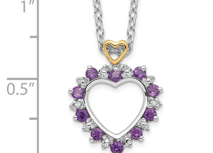 Brilliant Gemstones Sterling Silver with 14K Accent Rhodium-plated Amethyst and Diamond Necklace with Extender, 20 x 14m