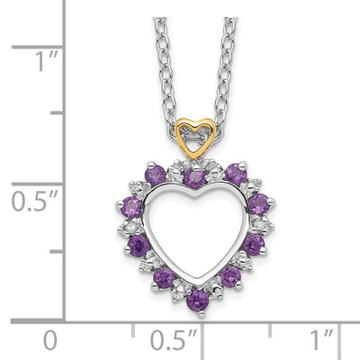 Brilliant Gemstones Sterling Silver with 14K Accent Rhodium-plated Amethyst and Diamond Necklace with Extender, 20 x 14mm