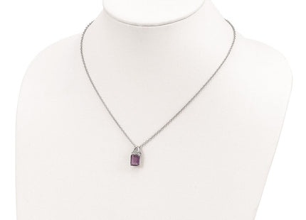 Brilliant Gemstones Sterling Silver with 14K Accent Rhodium-plated Amethyst and Diamond Necklace with Extender (Style QG2721-18)