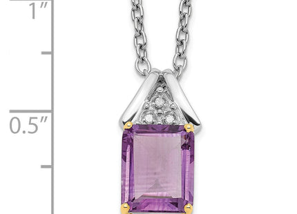 Brilliant Gemstones Sterling Silver with 14K Accent Rhodium-plated Amethyst and Diamond Necklace with Extender (Style QG2721-18)