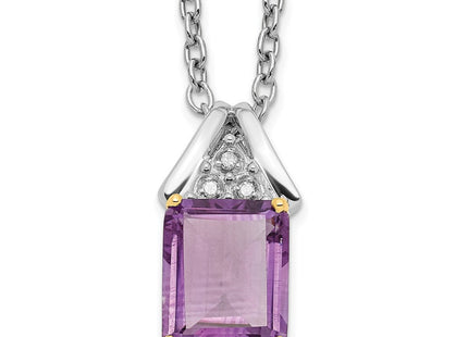 Brilliant Gemstones Sterling Silver with 14K Accent Rhodium-plated Amethyst and Diamond Necklace with Extender (Style QG2721-18)