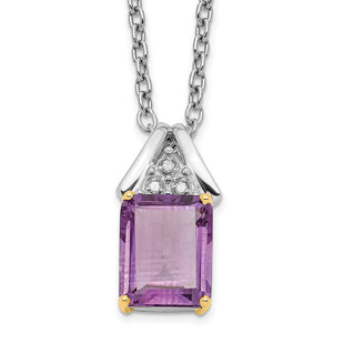 Brilliant Gemstones Sterling Silver with 14K Accent Rhodium-plated Amethyst and Diamond Necklace with Extender (Style QG2721-18)