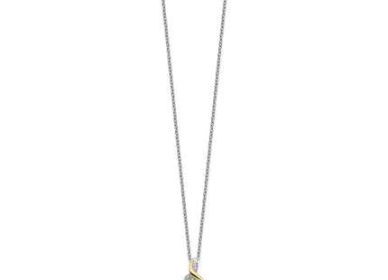 Brilliant Gemstones Sterling Silver with 14K Accent Rhodium-plated Green Quartz and Diamond Necklace with Extender (Style QG2730-18)