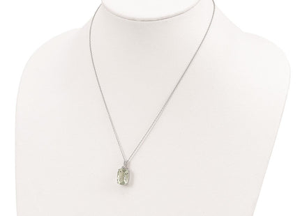 Brilliant Gemstones Sterling Silver with 14K Accent Rhodium-plated Green Quartz and Diamond Necklace with Extender (Style QG2730-18)