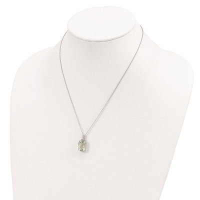 Brilliant Gemstones Sterling Silver with 14K Accent Rhodium-plated Green Quartz and Diamond Necklace with Extender, 20 x 11mm