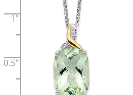 Brilliant Gemstones Sterling Silver with 14K Accent Rhodium-plated Green Quartz and Diamond Necklace with Extender (Style QG2730-18)