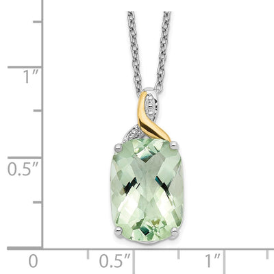 Brilliant Gemstones Sterling Silver with 14K Accent Rhodium-plated Green Quartz and Diamond Necklace with Extender, 20 x 11mm