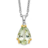 Brilliant Gemstones Sterling Silver with 14K Accent Rhodium-plated Green Quartz Necklace with Extender