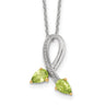Brilliant Gemstones Sterling Silver with 14K Accent Rhodium-plated Peridot and Diamond Necklace with Extender