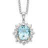 Brilliant Gemstones Sterling Silver with 14K Accent Rhodium-plated Sky Blue Topaz and White Topaz Necklace with Extender