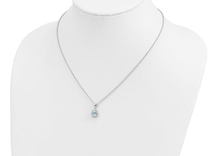 Brilliant Gemstones Sterling Silver with 14K Accent Rhodium-plated Sky Blue Topaz and Diamond Necklace with Extender (Style QG2737-18)