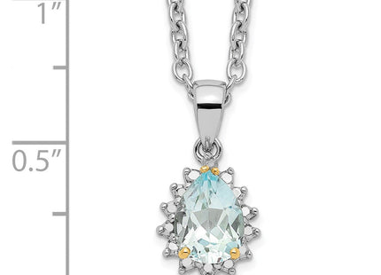 Brilliant Gemstones Sterling Silver with 14K Accent Rhodium-plated Sky Blue Topaz and Diamond Necklace with Extender (Style QG2737-18)
