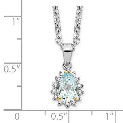 Brilliant Gemstones Sterling Silver with 14K Accent Rhodium-plated Sky Blue Topaz and Diamond Necklace with Extender, 20 x 10mm