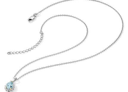 Brilliant Gemstones Sterling Silver with 14K Accent Rhodium-plated Sky Blue Topaz and Diamond Necklace with Extender, 20
