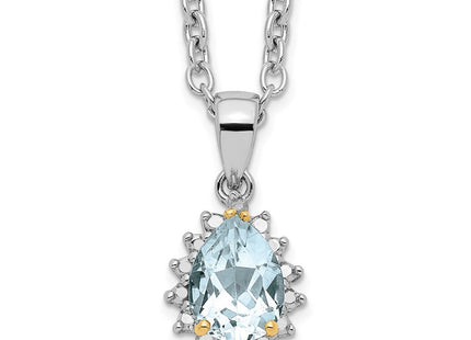 Brilliant Gemstones Sterling Silver with 14K Accent Rhodium-plated Sky Blue Topaz and Diamond Necklace with Extender (Style QG2737-18)