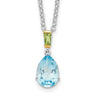 Brilliant Gemstones Sterling Silver with14K Accent Rhodium-plated Sky Blue Topaz and Peridot Necklace with Extender