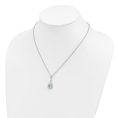 Brilliant Gemstones Sterling Silver with 14K Accent Rhodium-plated Sky Blue Topaz and Diamond Necklace with Extender, 20 x 12mm