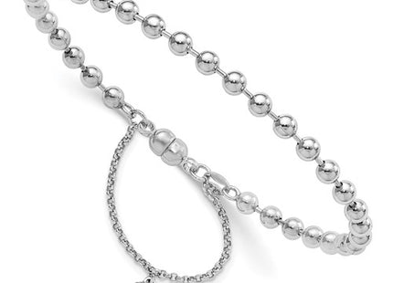Amore La Vita Sterling Silver Rhodium-plated Polished 4MM Beaded Dangling Heart 7.5 inch Charm Bracelet with Magnetic Clasp