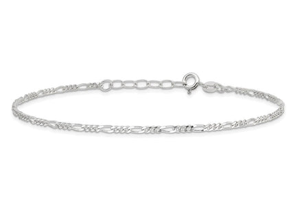 Sterling Silver Diamond Cut Polished Figaro 10in Plus 1in ext. Anklet (Style QG2759-9)