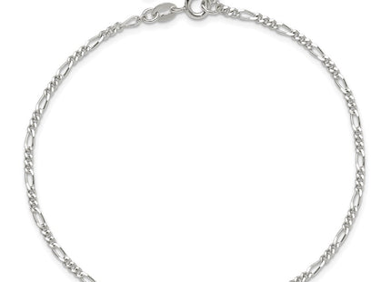 Sterling Silver Diamond Cut Polished Figaro 10in Plus 1in ext. Anklet (Style QG2759-9)