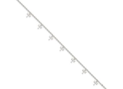 Sterling Silver Polished Dragonfly 10in Plus 1in Ext. Anklet