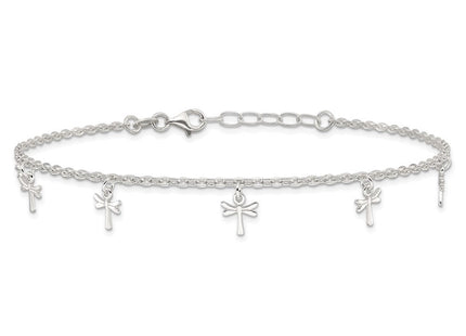 Sterling Silver Polished Dragonfly 10in Plus 1in Ext. Anklet