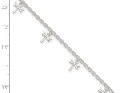 Sterling Silver Polished Dragonfly 10in Plus 1in Ext. Anklet
